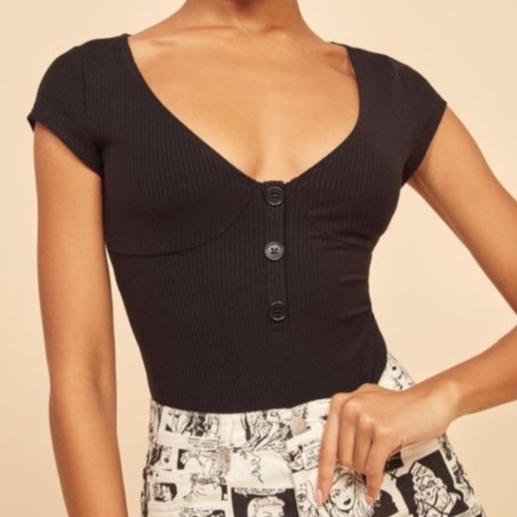 REFORMATION Marten Ribbed Knit Buttoned Bodysuit sz.S - Picture 2 of 11